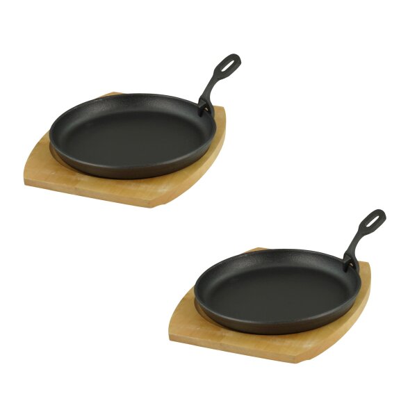 Servierpfanne mit Holzuntersetzer Ø 22cm, Gusseisen 2 Stück im Set