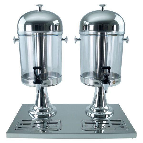 Saft-Dispenser Getränkedispenser Saftspender 2 x 8 Liter Standfuss silberfarbig