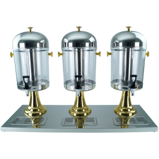 Saft-Dispenser Getr&auml;nkedispenser Saftspender 3 x 8 Liter Standfuss goldfarbig