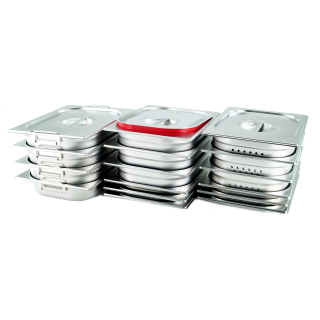 GN Behälter Gastronorm Behälter 1/2 20mm - 200mm Tiefe aus Edelstahl - ungelocht oder gelocht - Deckel oder Behälter