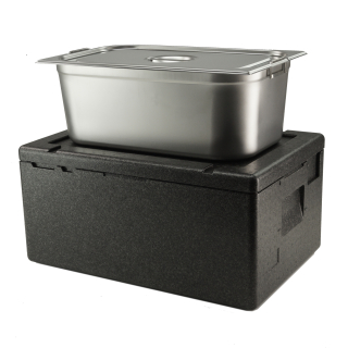 EPP Thermobox Isolierbox Kühlbox Warmhaltebox Transportbox inkl. GN-Behälter 1/1 200 und Deckel mit Fallgriffen
