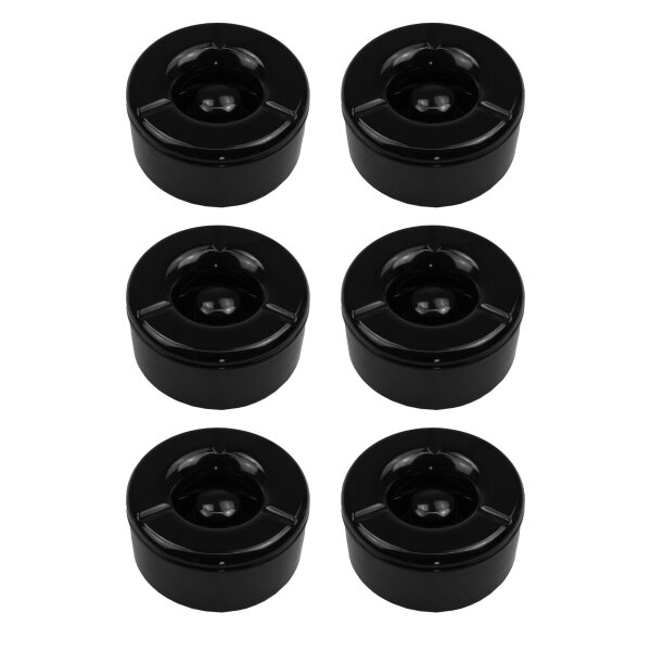 6 Stück Windaschenbecher Aschenbecher mit abnehmbaren Deckel aus Melamin in schwarz ø 11,5cm