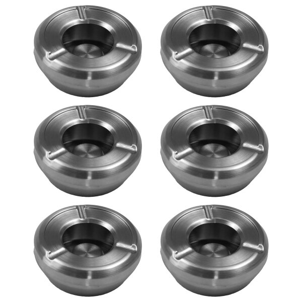 6 Stück Windaschenbecher Aschenbecher mit abnehmbaren Deckel aus Edelstahl ø 9,8cm