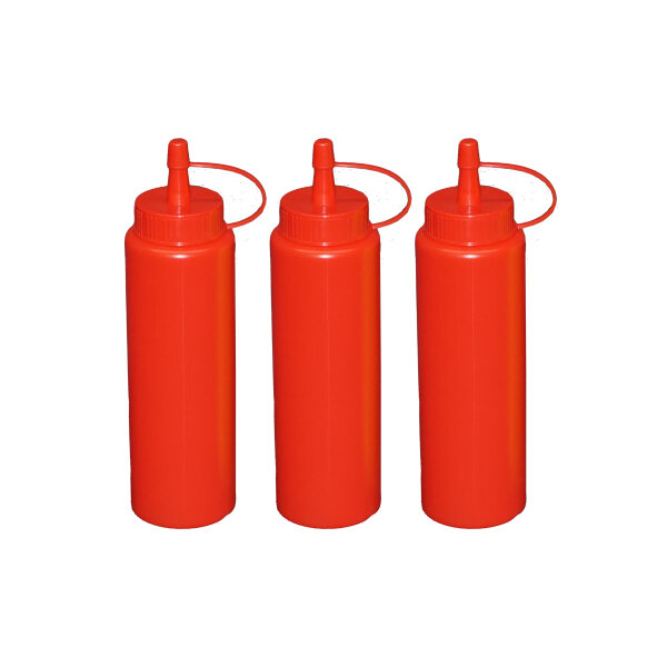 3 Stück rote Quetschflaschen 0,26 Liter Dosierflasche Spenderflasche Dressingflasche