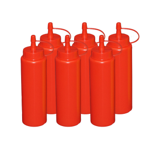 6 Stück rote Quetschflaschen 0,26 Liter Dosierflasche Spenderflasche Dressingflasche