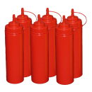 6 Stück rote Quetschflaschen 0,76Liter Dosierflasche Spenderflasche Dressingflasche