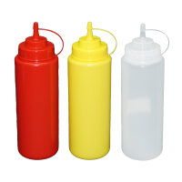 Je 1 Stück rot, gelb,transparente Quetschflaschen 1 Liter Dosierflasche Spenderflasche Dressingflasche