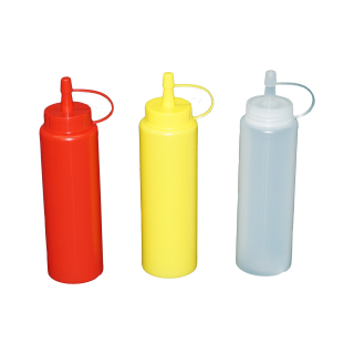 Je 1 Stück rot, gelb, transparente Quetschflaschen 0,26 Liter Dosierflasche Spenderflasche Dressingflasche